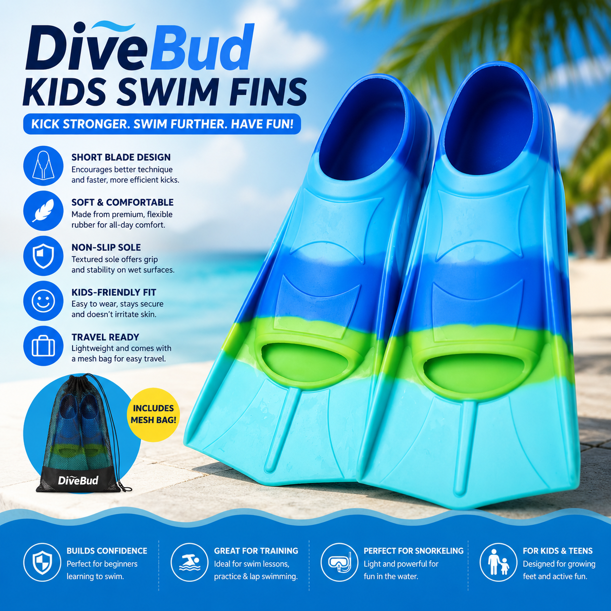 DiveBud™ Kids Swimming Fins