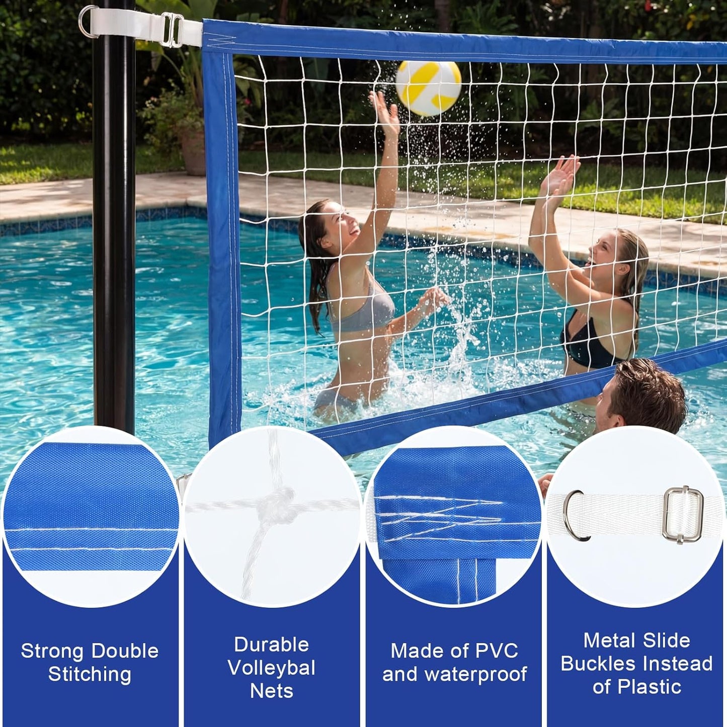 15X3 Ft Pool Volleyball Net for Inground Pools with 4 Metal Buckle and Storage Bag Durable Upgraded Swimming 2026 Newly Upgraded Volleyball Net for Summer Family Party and Adult Games