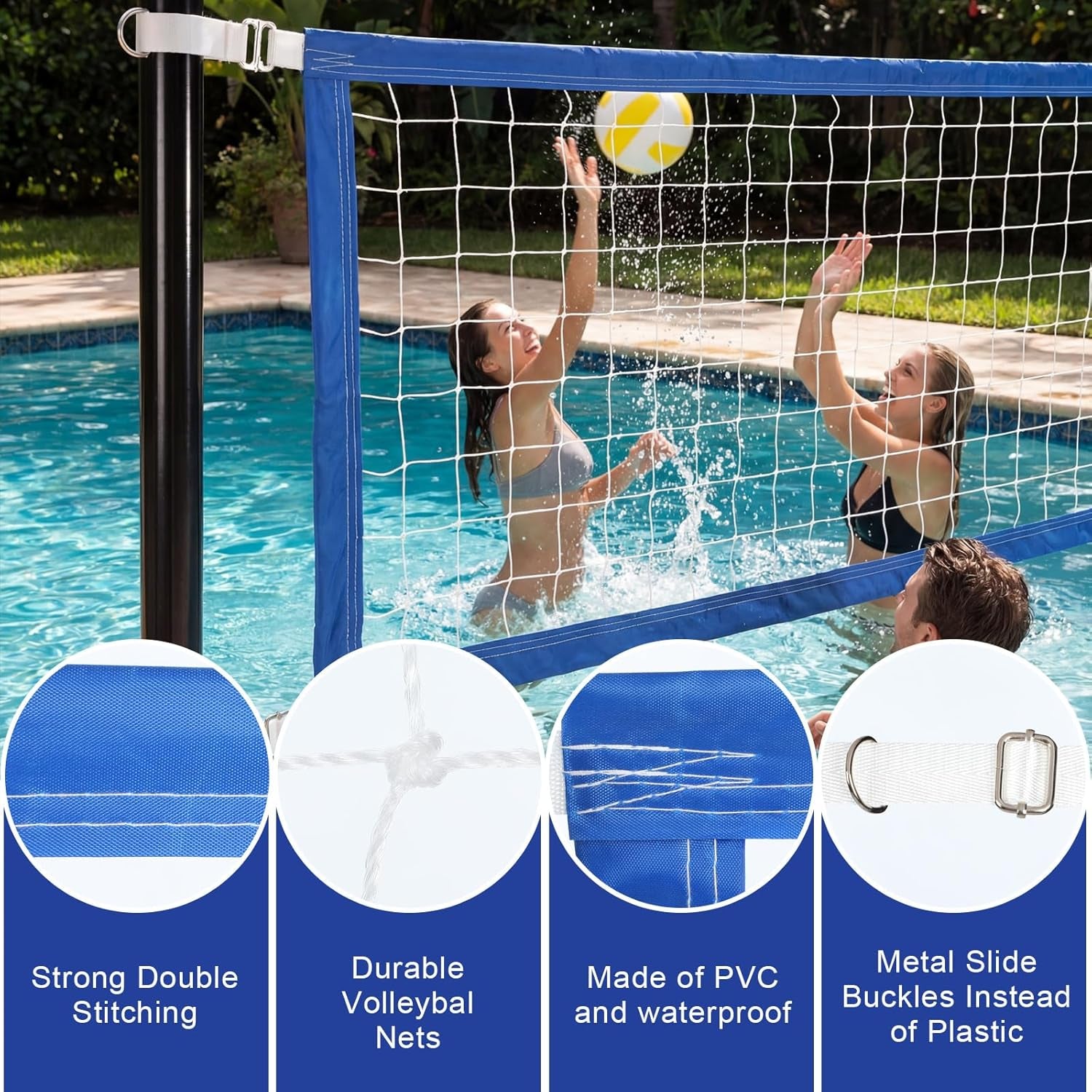15X3 Ft Pool Volleyball Net for Inground Pools with 4 Metal Buckle and Storage Bag Durable Upgraded Swimming 2026 Newly Upgraded Volleyball Net for Summer Family Party and Adult Games