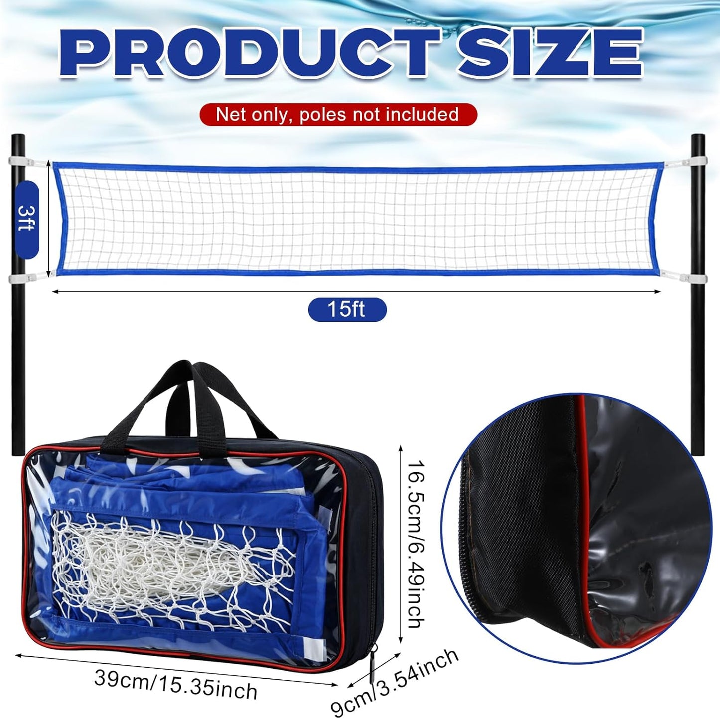 15X3 Ft Pool Volleyball Net for Inground Pools with 4 Metal Buckle and Storage Bag Durable Upgraded Swimming 2026 Newly Upgraded Volleyball Net for Summer Family Party and Adult Games